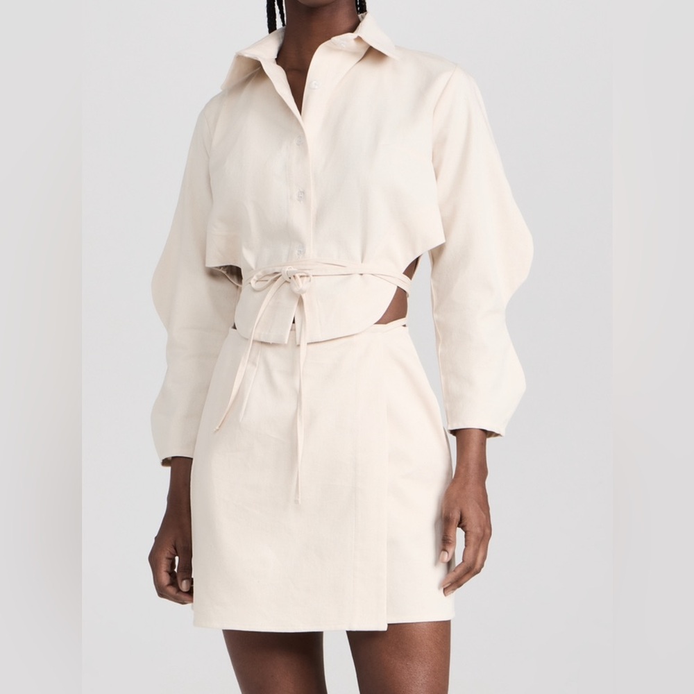 Cream top and wrap skirt set. Purchased from ShopBop, and brand is SELFI.
